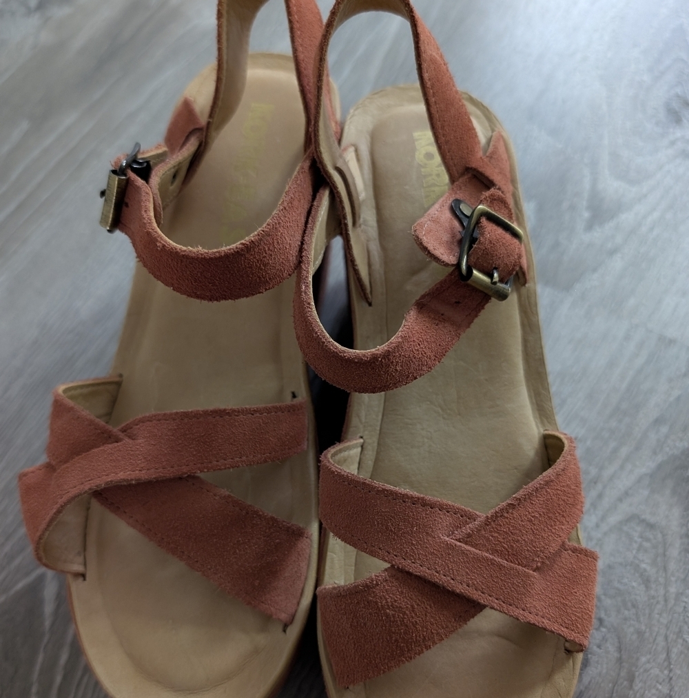 Kork-Ease Women's Rust Suede Crossover Sandal with Ankle Buckle